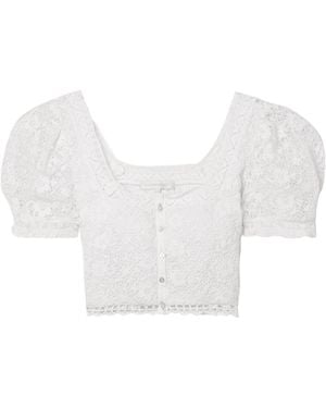 LoveShackFancy Carmeline Lace-Trimmed Cropped Top - White