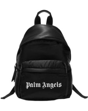 Palm Angels Logo Printed Zip-Up Backpack - Black