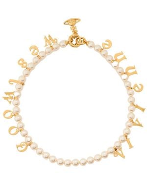 Vivienne Westwood Leanne Letter-Charm Pearl Necklace - Metallic