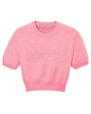Alexander Wang Logo-Embossed Puff-Sleeve Knit Top - Pink