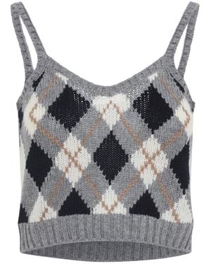 Prada Argyle-Pattern Ribbed Top - Gray