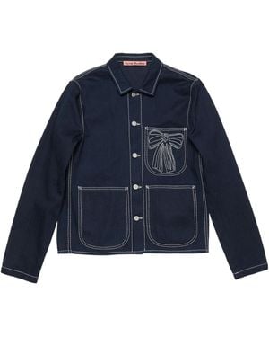 Acne Studios Bow-Embroidered Denim Jacket - Blue