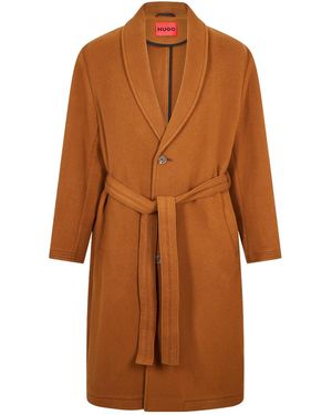 BOSS Stylish Minimalist Long Overcoat - Brown
