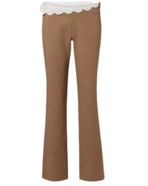 Magda Butrym Lace-Trimmed Wool Straight Pants - Brown