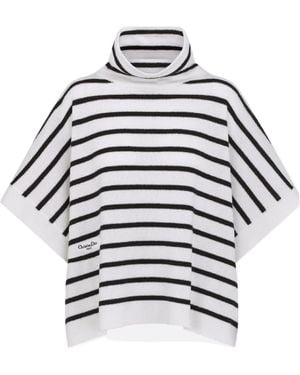 Dior Christian Striped High Neck Cape - White