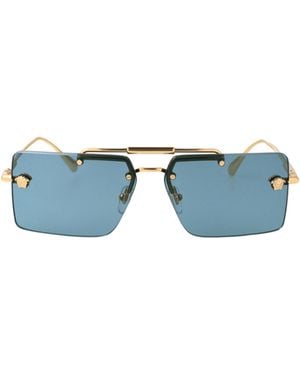 Versace Rimless Medusa Rectangular Sunglasses - Blue
