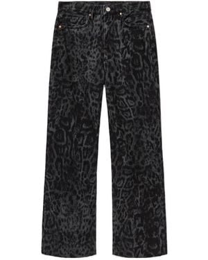 AllSaints Blake Wide Leg Leopard Print Jeans - Black