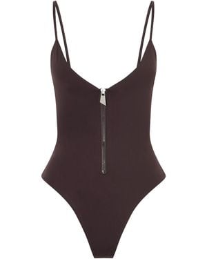 The Attico Half-Zip One-Piece Swimsuit - Brown