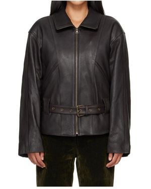 OPEN YY Belted Leather Jacket - Black