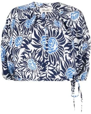Diane von Furstenberg Floral-Print Cropped Top - Blue