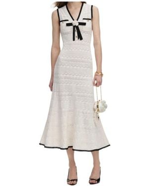 Self-Portrait Pointelle Knit Bow Midi Dress - White