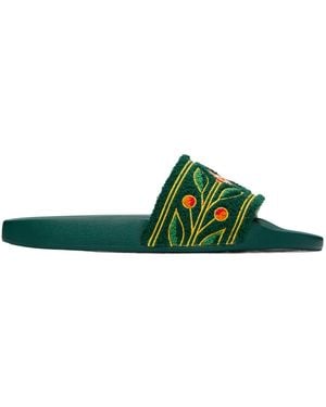CASABLANCA Laurel Terry Embroidered Slides - Green