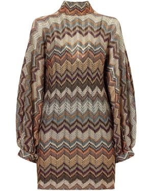 Missoni Striped Metallic Crochet-Knit Mini Dress - Natural