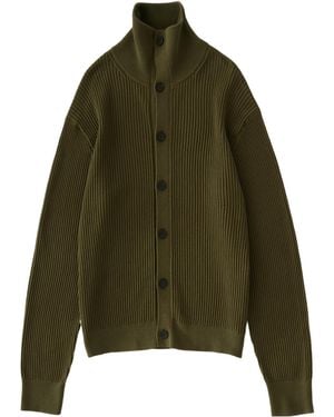 Studio Nicholson Oran Ribbed-Knit High-Neck Cardigan - Green