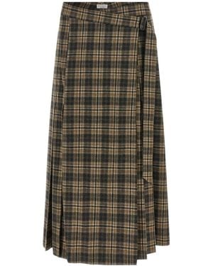 Brunello Cucinelli Pleated Tartan Wrap Skirt - Green