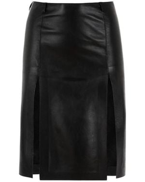 The Attico The Leather Midi Skirt - Black