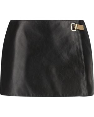 Balenciaga Buckled Leather Skort - Black