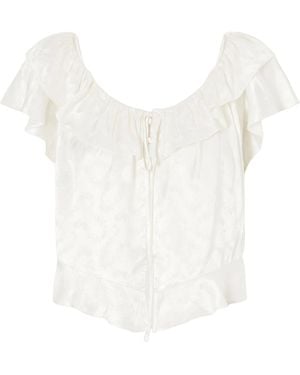 Doen Ruffled Satin-Jacquard Blouse - White