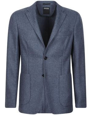 ZEGNA Long-Sleeved Suit Jacket - Blue