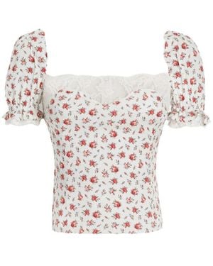 Dolce & Gabbana Small Rose-Printed Charmeuse Top - White