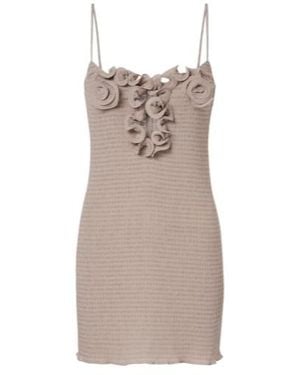 Magda Butrym Floral-Appliqué Shirred Minidress - Brown