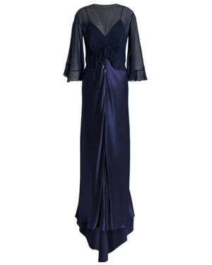 Alberta Ferretti Shiny Satin Long Cape Dress - Blue