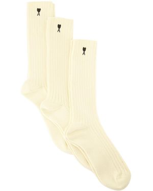 Ami Paris Ami De Coeur Ribbed Socks (Set Of Three) - White