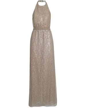 Brunello Cucinelli Dazzling Mirage Embroidery Halterneck Dress - Natural