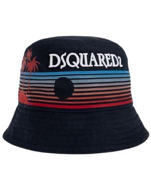 DSquared² Logo Embroidered Bucket Hat - Blue