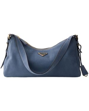 Prada Aimée Large Nubuck Leather Shoulder Bag - Blue