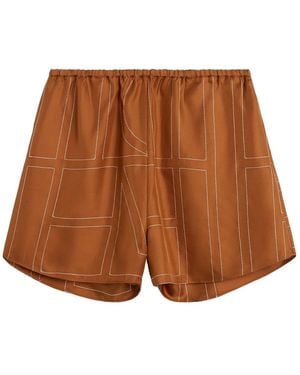 TOTEME Totême Monogram Embroidered Mid-Rise Shorts - Brown