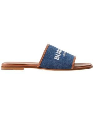 Burberry Logo-Print Denim Slides - Blue