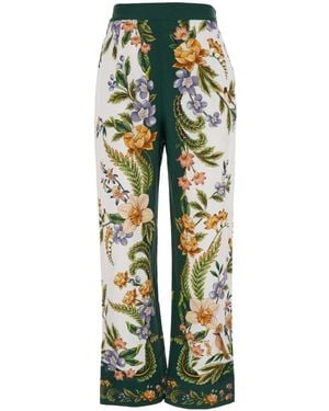 FARM Rio Botanical Print Wide-Leg Trousers - Green