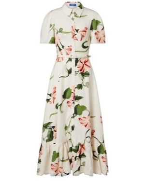Leo Becca Belted Floral Linen-Blend Shirt Dress - White