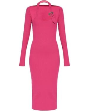 Versace Jeans Couture Couture Halterneck Ribbed-Knit Midi Dress - Pink