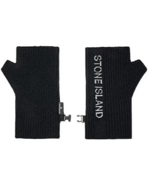 Stone Island Ribbed-Knit Fingerless Gloves - Black