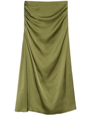 Theory Gathered Satin Midi Skirt - Green