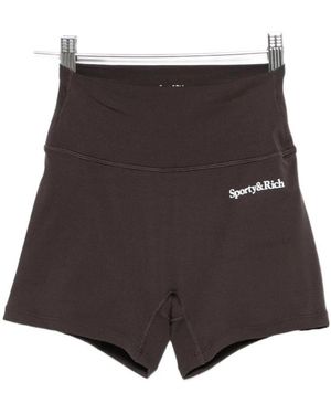 Sporty & Rich Logo-Print Stretch-Design Shorts - Brown