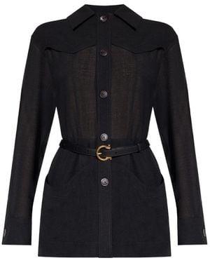 Ferragamo Ferragamo Belted-Waist Buttoned Jacket - Black