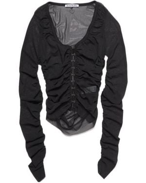 Acne Studios V-Neck Semi-Sheer Ruched Blouse - Black