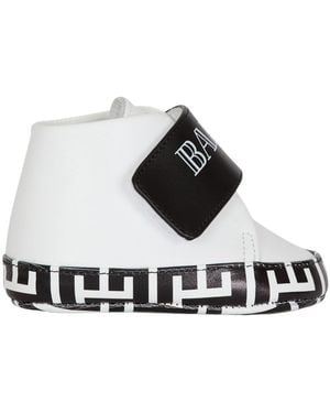 Balmain Two-Tone Sneakers With Vintage Logo - White