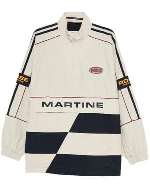 Martine Rose Paneled Logo-Emblem Half-Zip Sweater - Natural