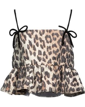 Ganni Leopard Print Sleeveless Cropped Top - Black