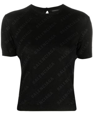 Balenciaga Mini Allover Logo Short Sleeve Crop Jumper - Black