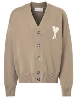 Ami Paris Ami De Cœur Wool And Cotton Cardigan - Natural