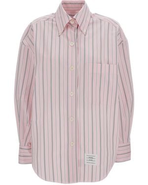 Thom Browne Striped Curved Hem Shirt - Pink