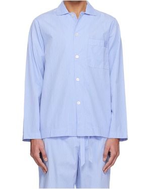 Tekla Striped Pyjama Shirt - Blue