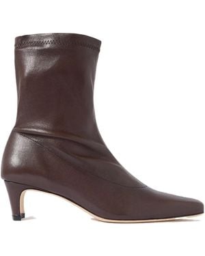 STAUD Sock Leather Ankle Boots - Brown
