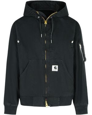 Sacai X Carhartt Wip Logo Patch Zip-Up Hooded Bomber Jacket - Black