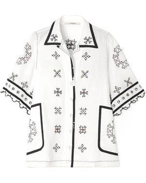 Vita Kin Greta Broderie Anglaise-Trimmed Embroidered Linen Blouse - White